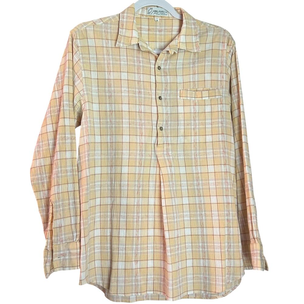 Mix& Match Guido Pellegpini Med Top Button Down Plaid Pale Yellow Office Wear